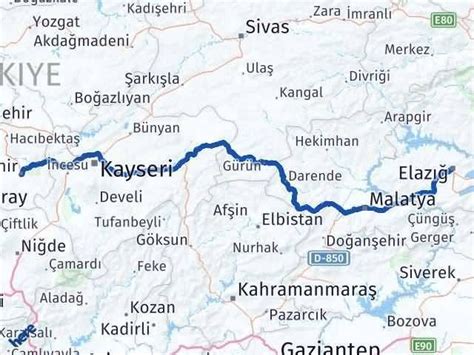 Elazığ nevşehir arası kaç kilometre